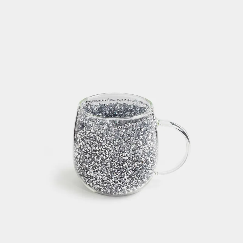 Mug, 330 ml, glass B, with gray crystals inside, Air decor