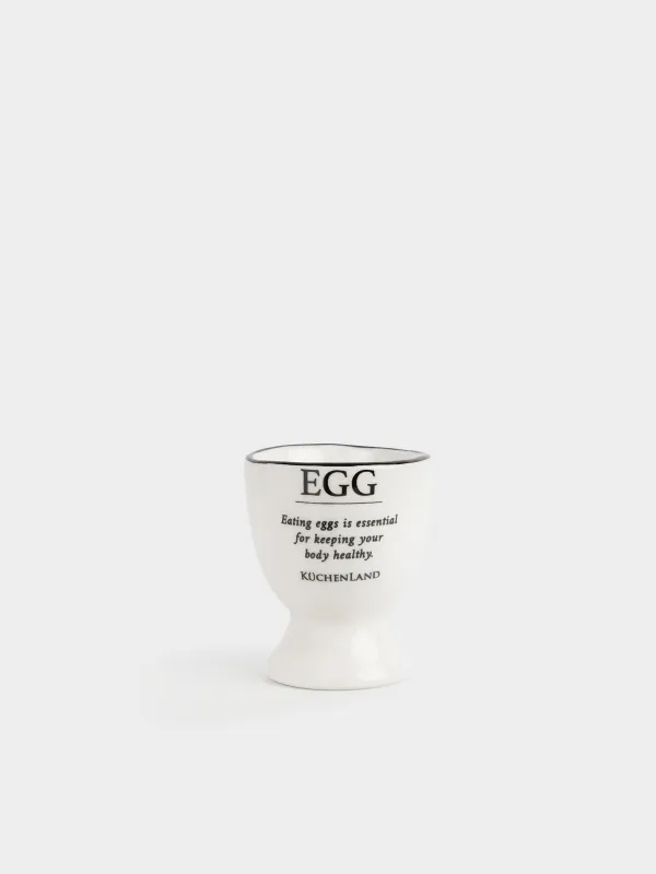 Egg stand, 6 cm, ceramic, milky, with black edging, Egg, Course, image-0