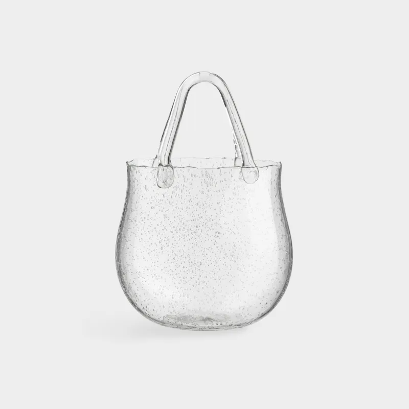 Flower vase, 31 cm, decorative, with handle, Glass, Bag, Clear