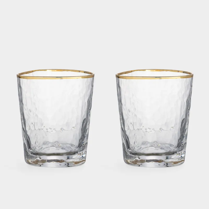 Drinking glass, 10 cm, 380 ml, 2 pcs, glass, golden edging, Triangle Gold