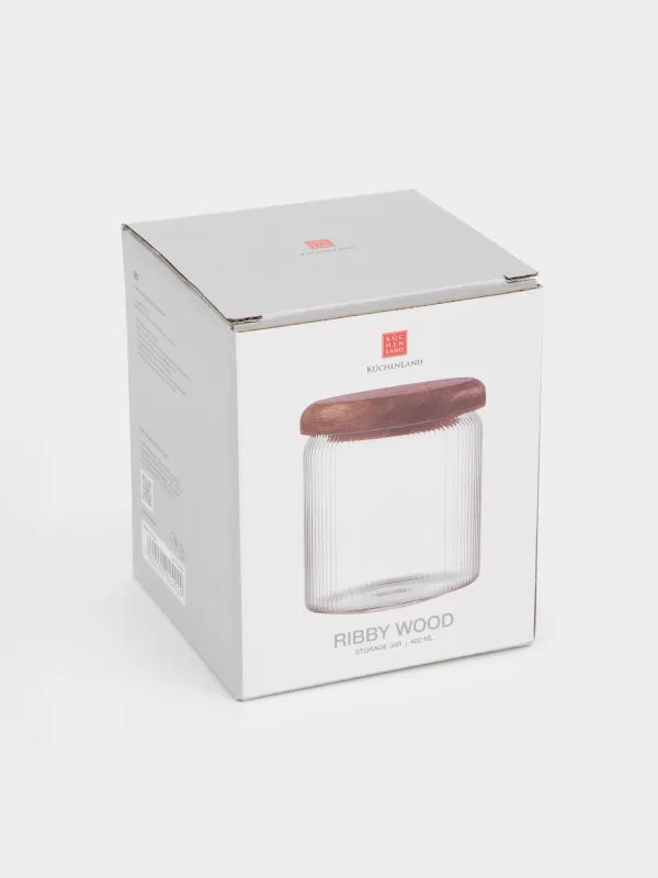 Bulk products jar, 400 ml, glass R / wood, Ribby wood, image-4