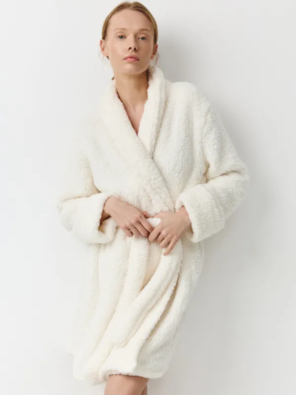 Robe for women, home, R. L, long sleeve, sherpa, milk, Lola, image-0