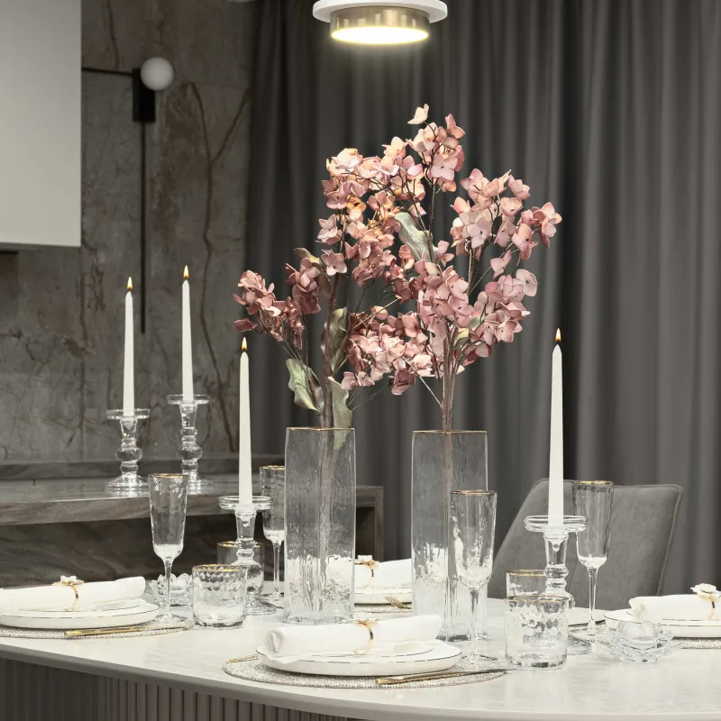 Flower vase, 30 cm, glass, rectangular, with golden edging, Ripply Gold, image-3