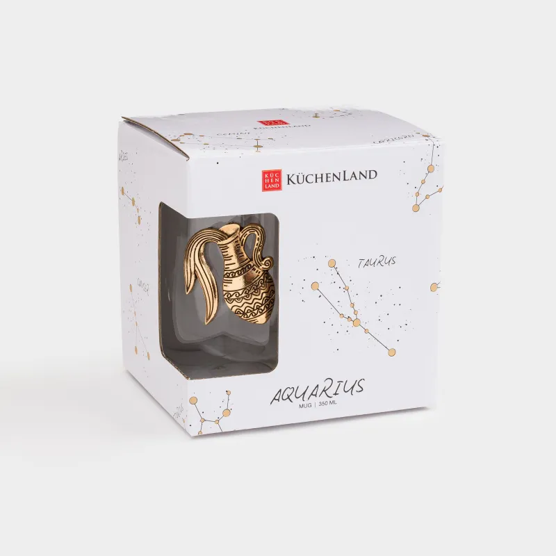 Mug, 350 ml, glass B, gold, Aquarius, Air zodiac, image-4