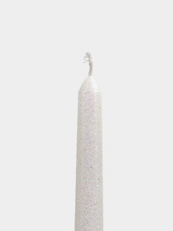 Candle, 25 cm, thin, with glitter, white, Sparkly candle, image-1
