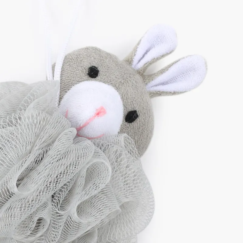 Washcloth for washing the body, 12 cm, children's, polyethylene / polyester, gray, Rabbit, Rabbit, image-1