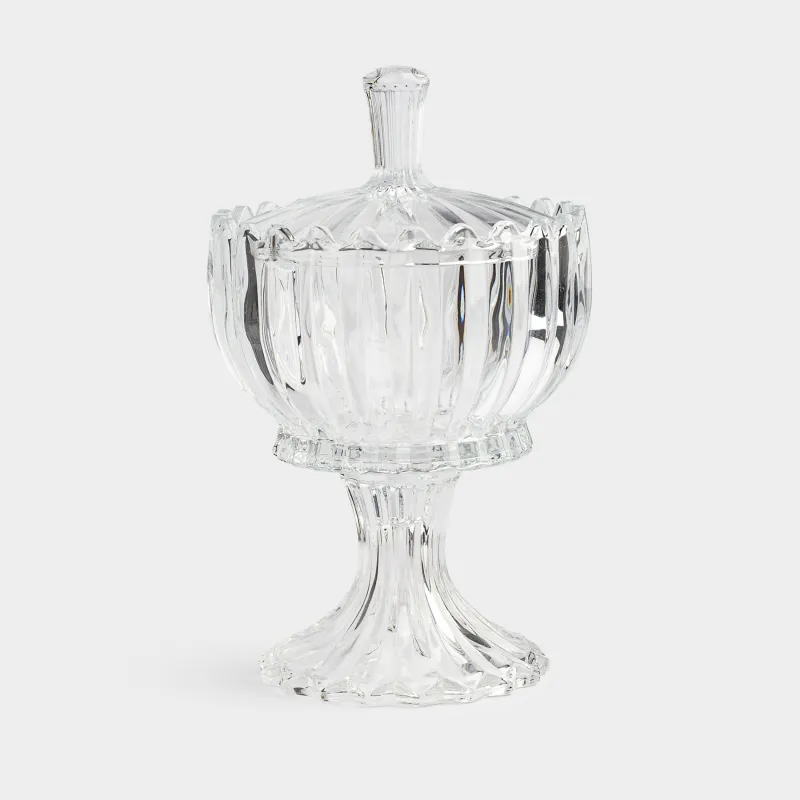 Candy bowl, 24x16 cm, on the leg, with lid, glass P, Alpine