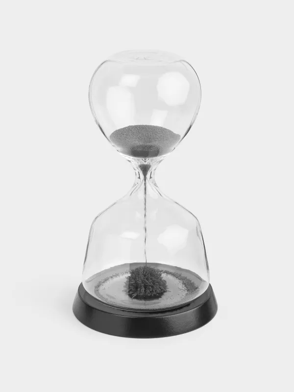 Hourglass, 17 cm, 1 minute, magnetic, on a stand, glass / wood, gray, Sand time, image-0