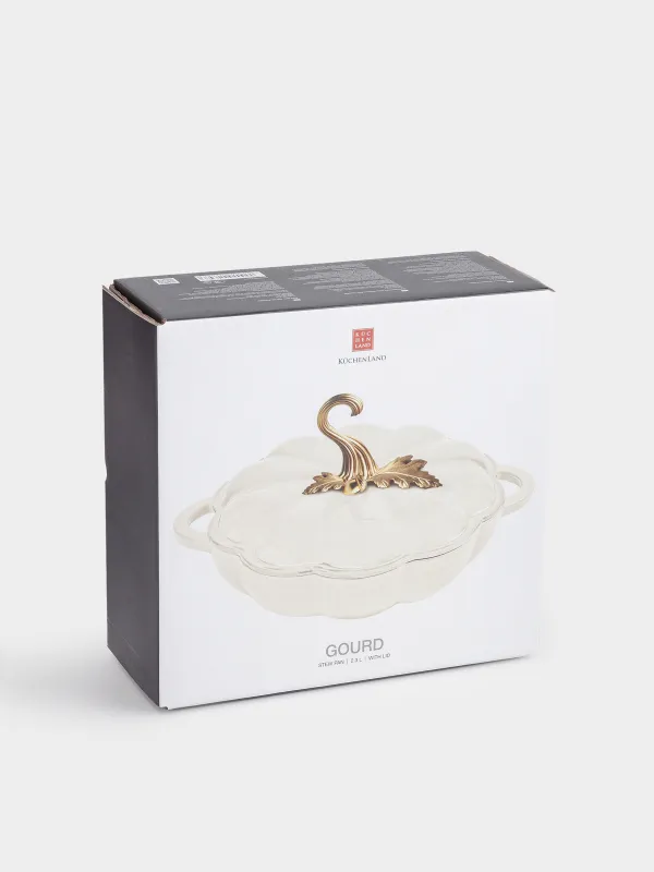 Saucepan, 26 cm, 2.3 l, with lid, cast iron, milky, Pumpkin, Gourd, image-6