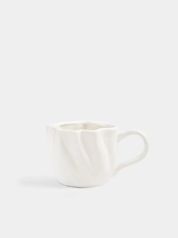 Mug, 440 ml, ceramic, milky, Wavy edge, Crumple, image-0