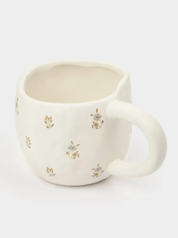 Mug, 440 ml, ceramic, milky, Vintage flowers, La flore, image-2