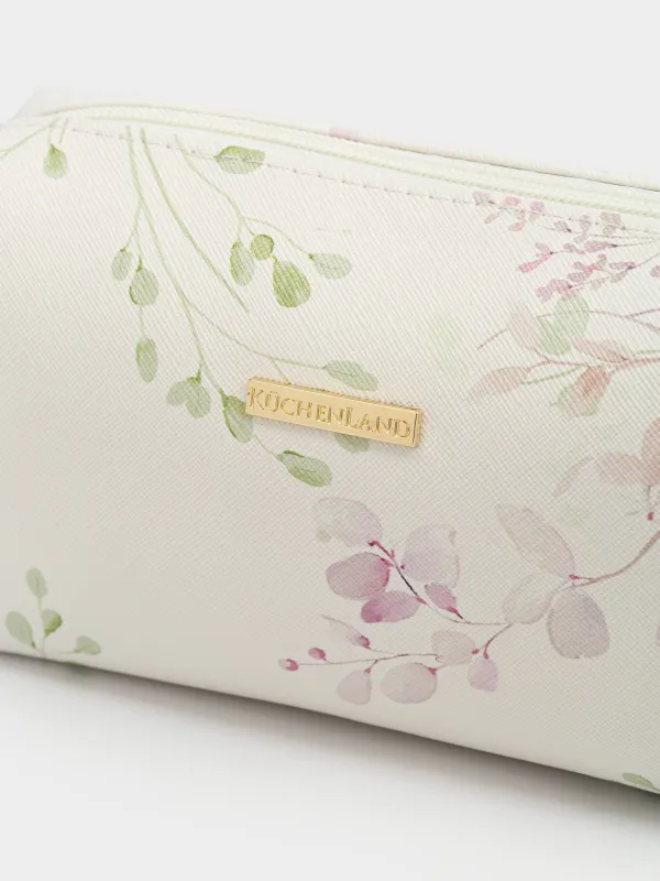 Makeup bag, 20x10 cm, PVC, white, Flowers, Beauty flowers, image-1