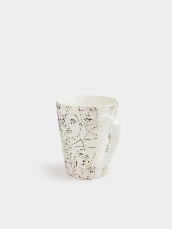 Mug, 420 ml, Porcelain N, Milk, Abstract faces, Face, image-1
