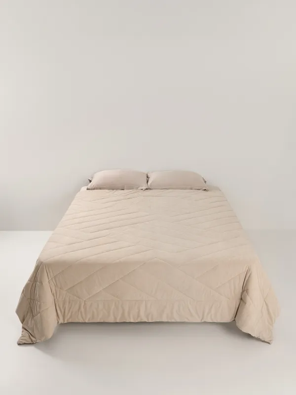 Bedspread, 220x240 cm, quilted, double-sided, velvet/microfiber, sand, Stitch velvet, image-5