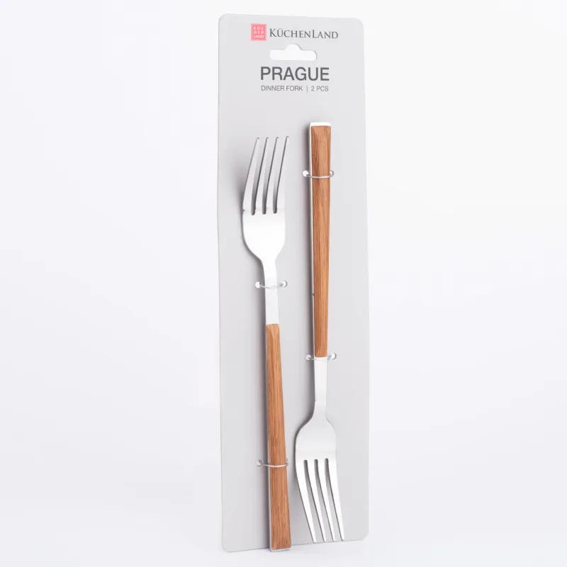 Table fork, 2 pcs, steel/plastic, brown, Prague, image-4