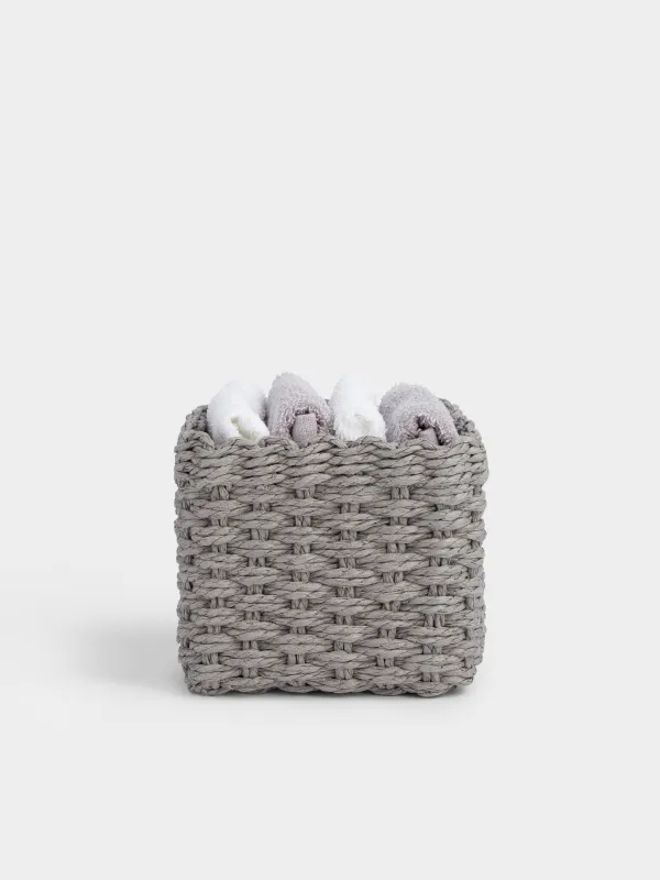 Towel, 30x30 cm, 4 pcs, in a basket, cotton / cellulose, gray / white, Basket towel, image-0