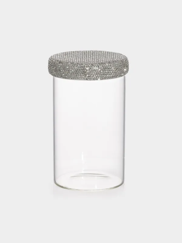 Storage container, 9x17 cm, 900 ml, glass B / rhinestones, Crystal decor, image-0