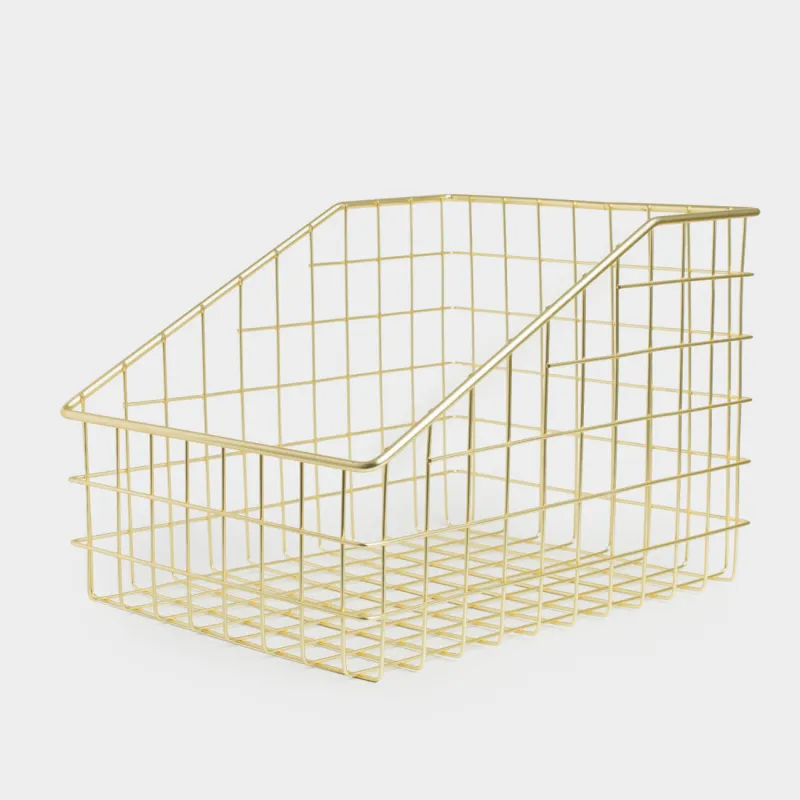 Storage basket, 30x20x23 cm, metal, rectangular, golden, Teca