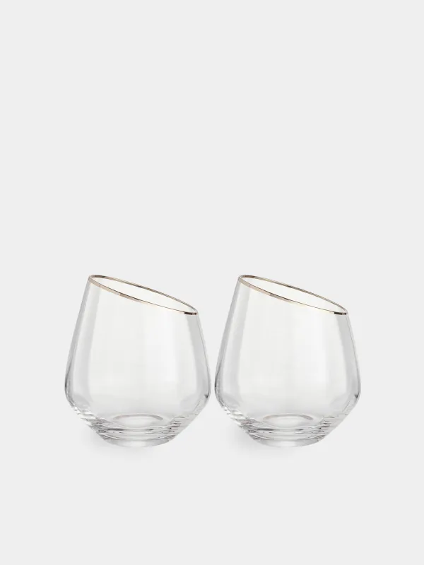 Glass, 11 cm, 350 ml, 2 pcs, glass, with golden edging, Charm R gold, image-0