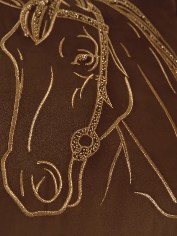 Decorative pillow, 45x45 cm, velvet / beads, brown, Horse, Horse, image-4