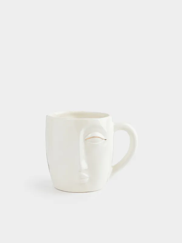 Mug, 450 ml, ceramic, white and gold, Face, Face, image-0