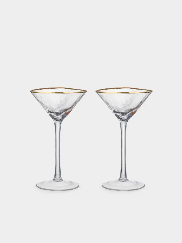 Martini glass, 150 ml, 2 pcs, glass, golden edging, Triangle Gold, image-0