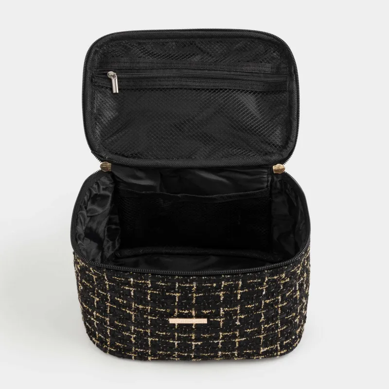 Cosmetic bag, 20x15 cm, with handle, tweed, black, Wenal, image-2