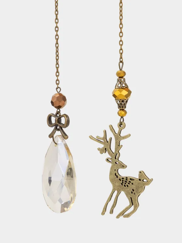 Christmas tree toy, 48 cm, glass / metal, Deer with crystal, Figure crystal, image-2