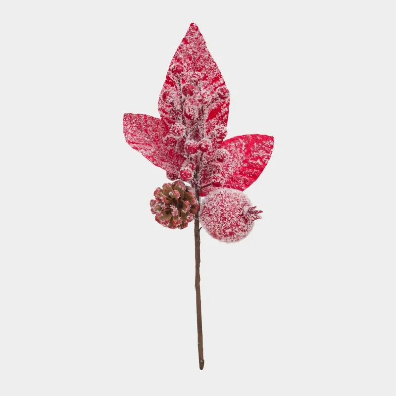 Decorative branch, 39 cm, foam/cone, Pomegranate with red berries, Garnet decor