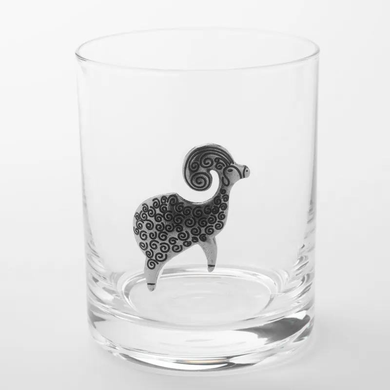 Whiskey glass, 10 cm, 340 ml, glass / metal, silver, Aries, Zodiac, image-0
