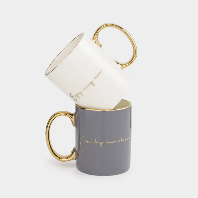 Mug, 350 ml, 2 pcs, with a sieve on a stand, porcelain N / steel, gray / white, Scroll, image-1