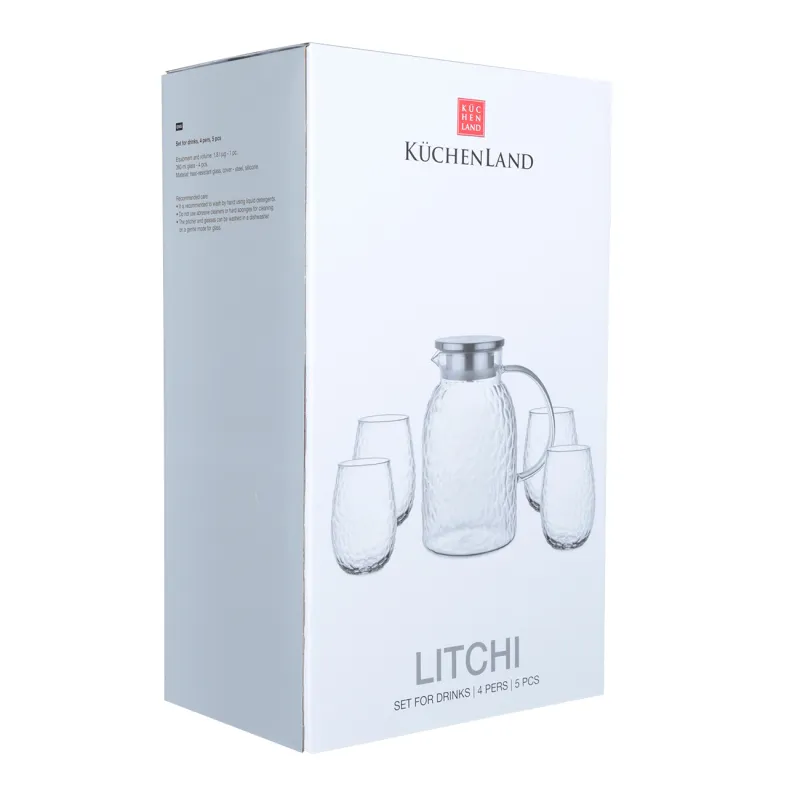 Set for drinks, 4 pers, 5 pr, used glass / steel, Litchi, image-4
