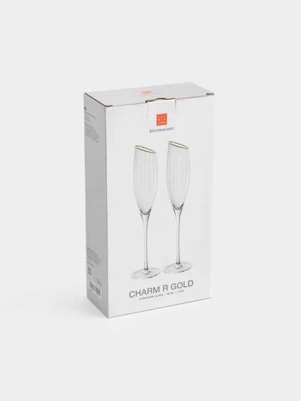 Drinking glass, 180 ml, 2 pcs, glass, with golden edging, Charm R gold, image-6