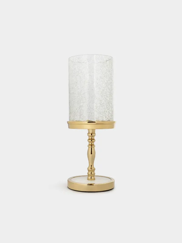 Candlestick, 30 cm, for one candle, on a leg, metal / glass, golden, Craquelure, Fantastic ice, image-2
