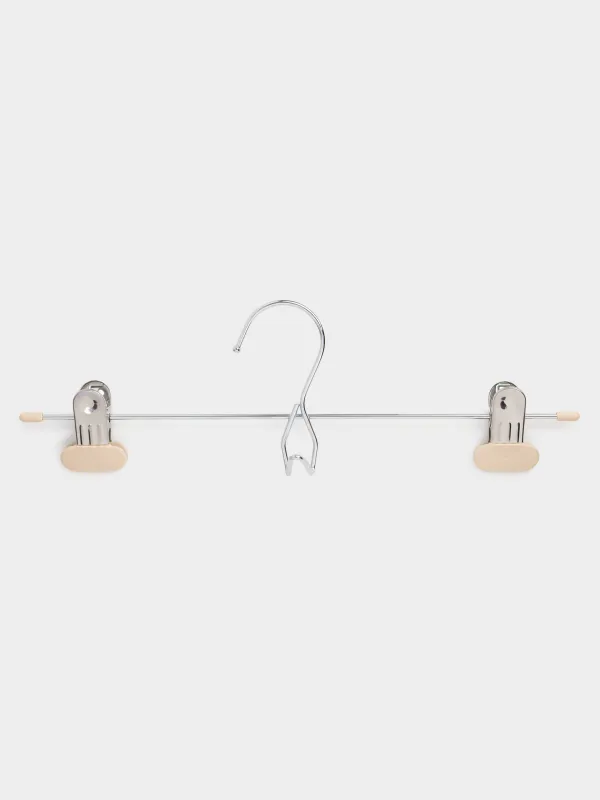 Hanger for trousers/skirts, 33 cm, 3 pcs, with clips, coated metal, beige, Colorful house, image-3