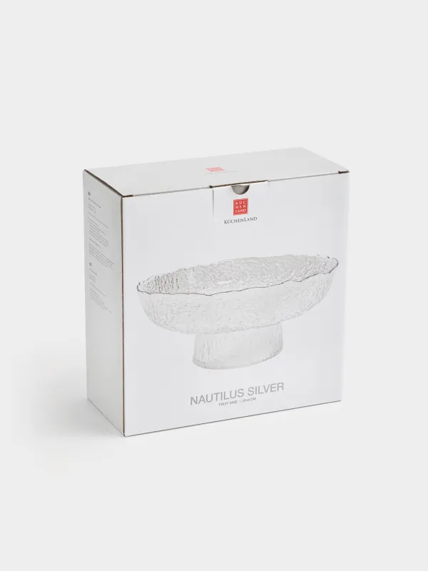 Fruit vase, 20x8 cm, on a leg, glass, with silver edging, Nautilus silver, image-5