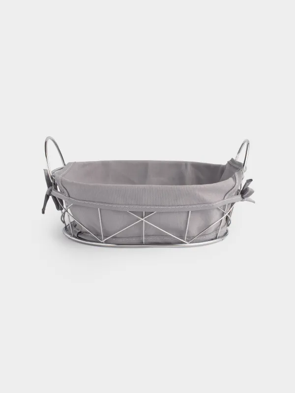 Bread basket, 28x20 cm, cotton/metal, oval, gray/silver, Twist silver, image-0