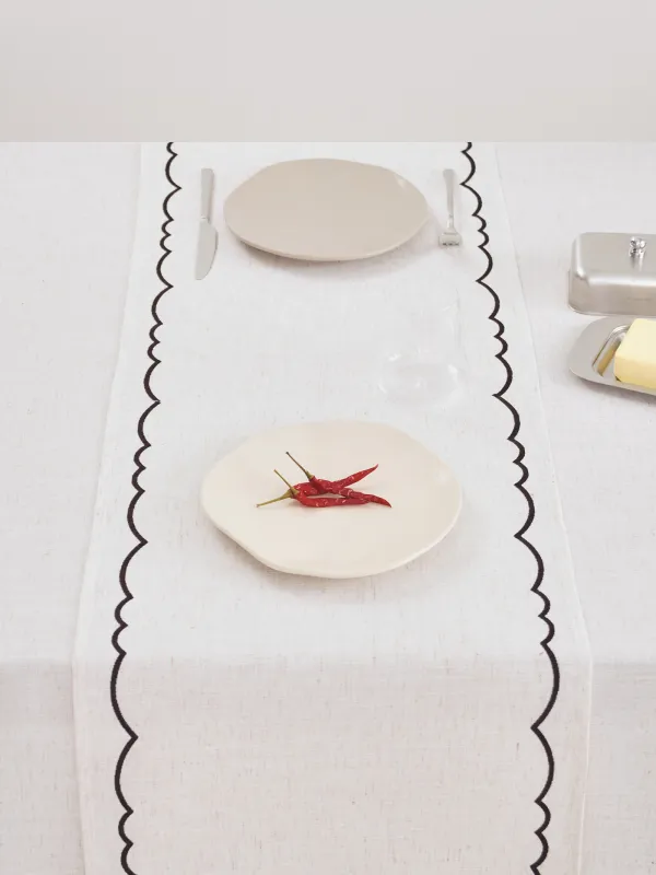 Table runner, 40x160 cm, polyester / linen, beige, Vintage, Melange outline, image-3