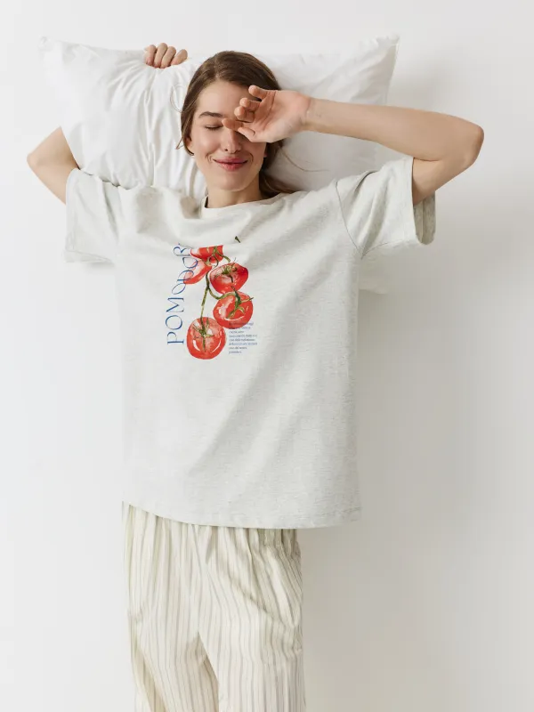 Women's T-shirt, size L, cotton, white, Pomodoro, Alvida, image-0