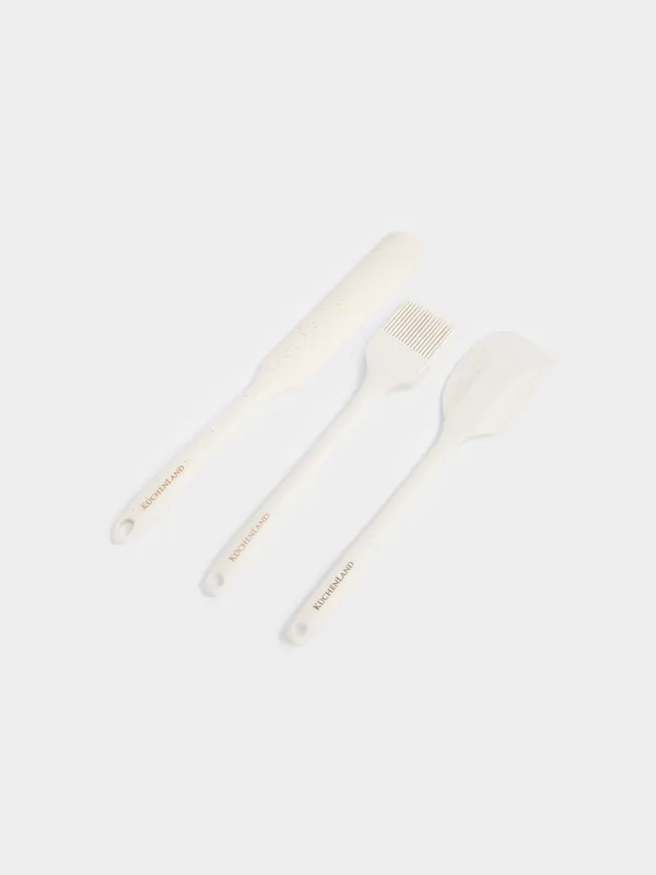 Pancake baking set, 3 items, spatulas/brush, silicone, ecru, speckled bakery speckled, image-1