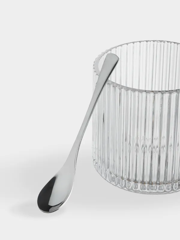 Sugar bowl, 10 cm, 390 ml, with spoon, glass R / steel, Ribby, image-4