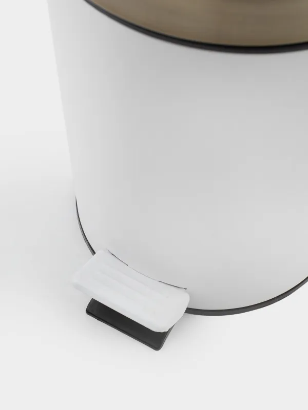 Trash can, 3 L, with pedal, metal, white and gold, Freya, image-3