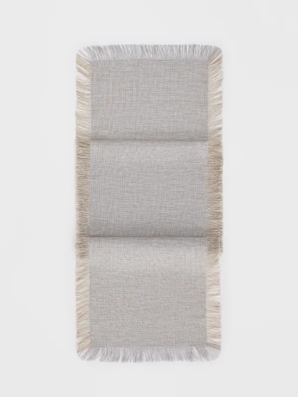 Table runner, 40x160 cm, fringed, polyester, grey melange, Beverin, image-0