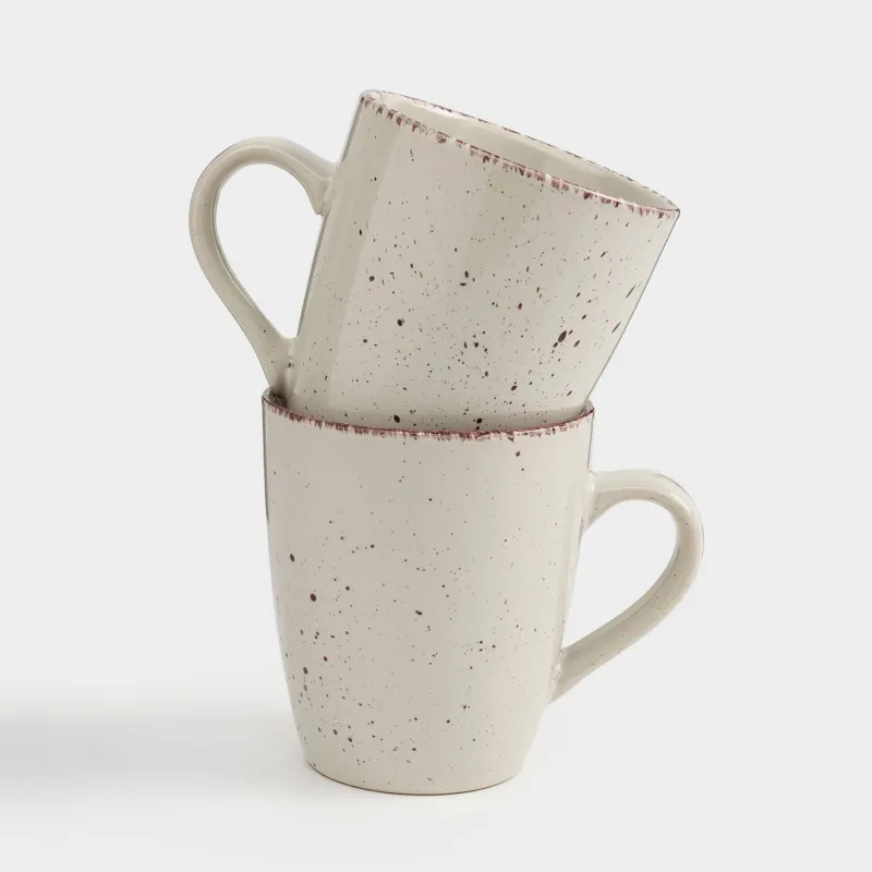 Mug, 400 ml, 2 pcs, ceramic, beige, speckled, Speckled