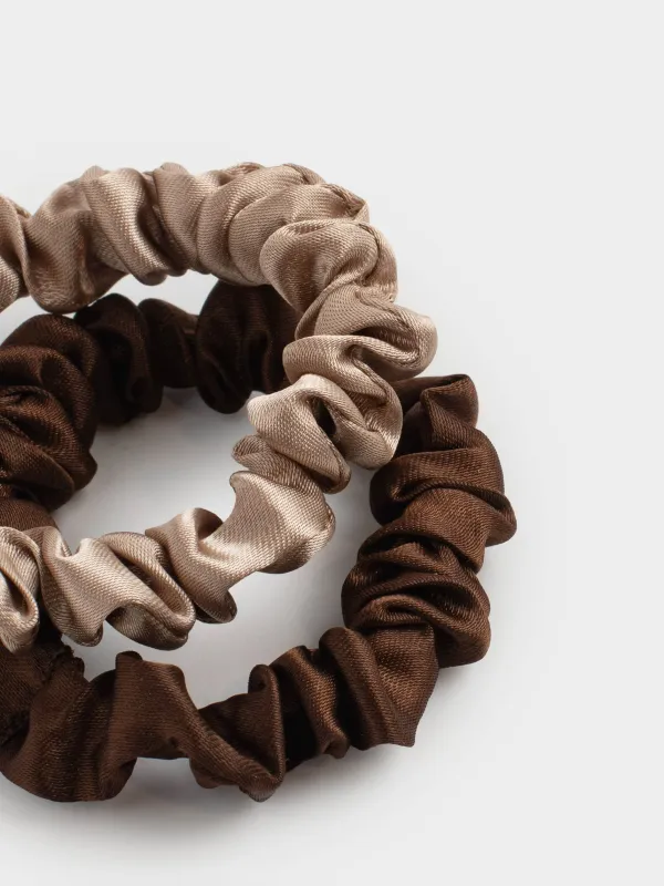 Hair tie, 6 cm, 2 pcs, satin, beige-brown, Silk, image-1