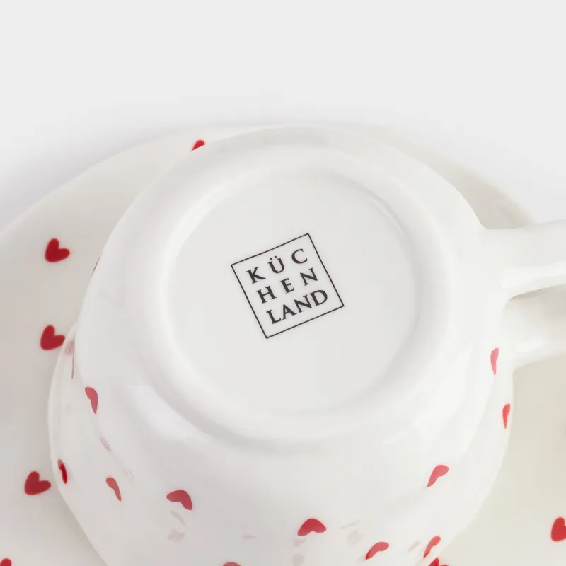 Tea pair, 1 person, 2 items, 300 ml, porcelain P, milky, Hearts, Crumple amour, image-3