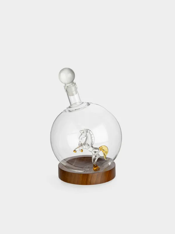 Decanter, 850 ml, on a stand, glass / wood, Horse, Bar, image-0