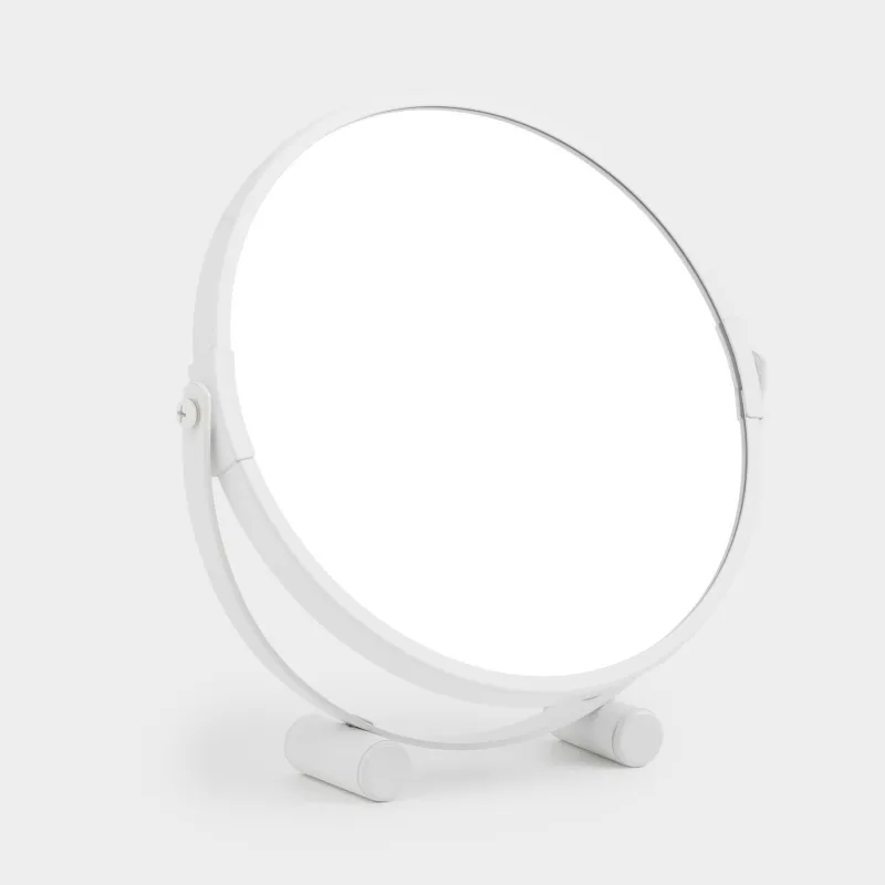 Table mirror, 19x18/15 cm, double-sided, metal, round, white, Vesta