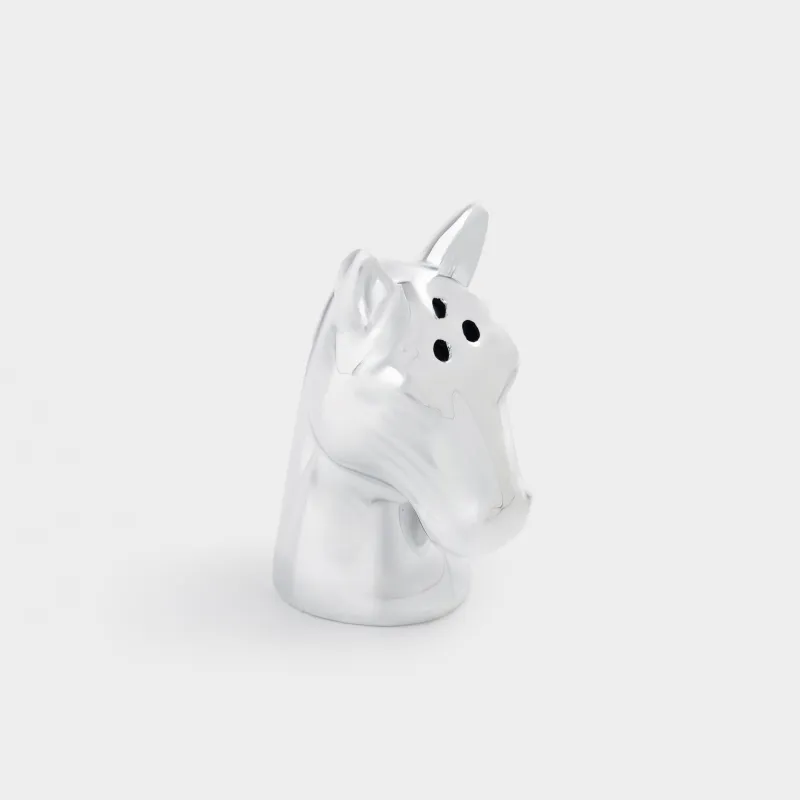 Salt or pepper container, 7 cm, ceramic, silver, Horse, Horse silver