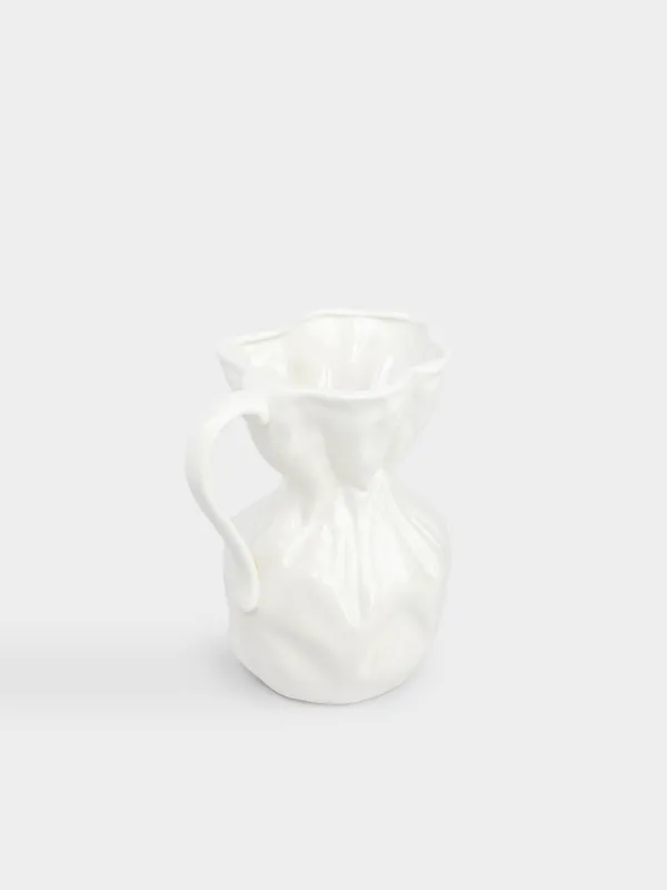 Flower vase, 25 cm, ceramic, White, Crumpled effect, Crumple, image-3